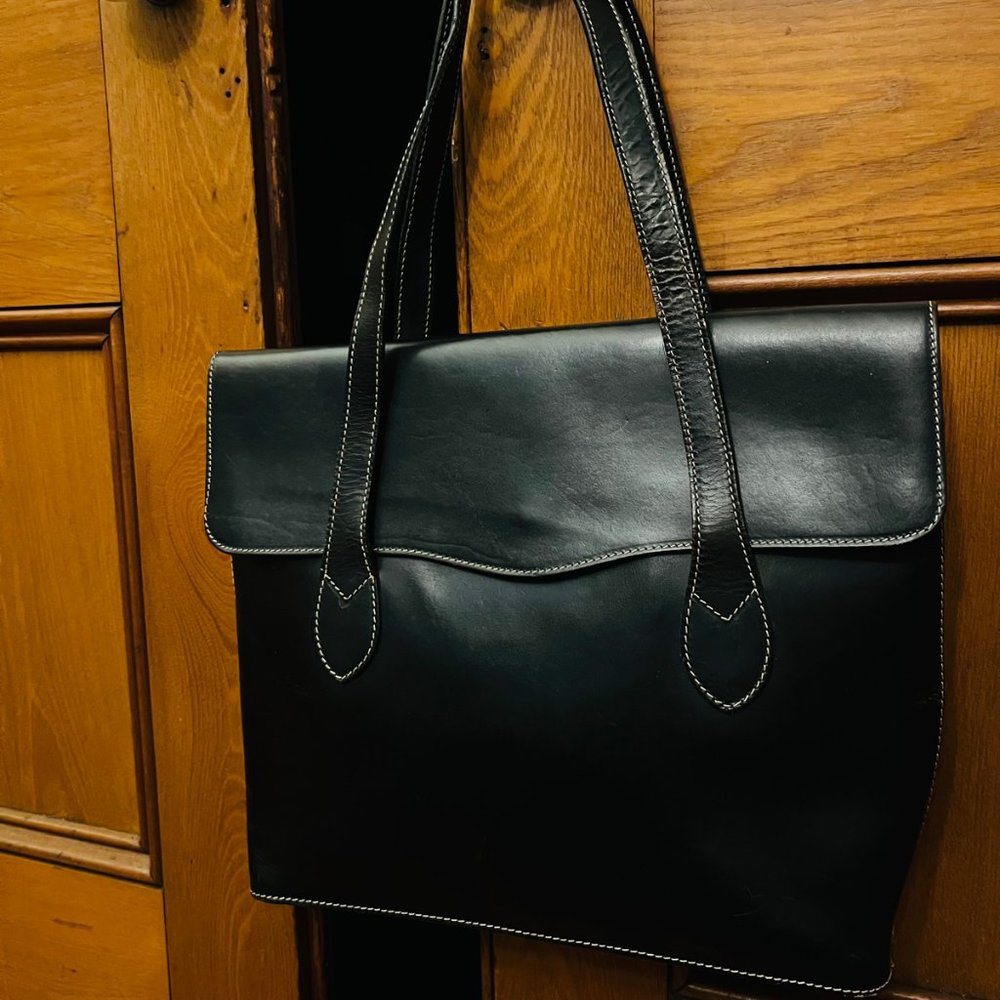 NINE WEST LEATHER MINIMAL PORTFOLIO BAG / Western Stitching, Vintage (early 90s)